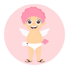 Cute cartoon Angel hugging heart. Vector illustration for Valentine's Day