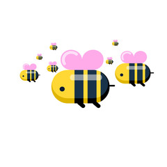   Many bees in flight ,flat design on a white background. Icon