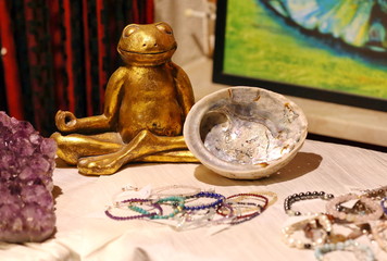 Yoga frog with different utensils
