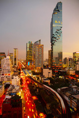 Naklejka premium Cityscape Bangkok zmierzch wieczór noc Tajlandia panoramę