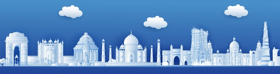 Famous Indian monument and Landmark like Taj Mahal, India Gate, Qutub Minar and Charminar for Happy Republic Day of India