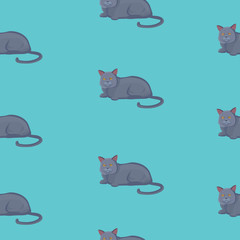 Vector cat seamless pattern. Cute black kitten in cartoon style
