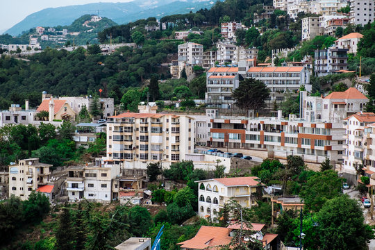 overview of Harissa maronite sanctuary, Lebanon with Beirut and mediterranean sea in background
