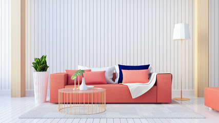 Living Coral Interior / Farbe des Jahres für festliche und valentine / 3D-Rendering-Interieur © tontectonix