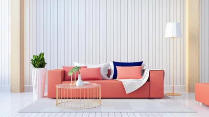 Living Coral Interior / Farbe des Jahres für festliche und valentine / 3D-Rendering-Interieur © tontectonix