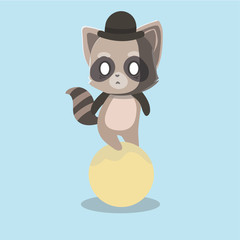 Cute Raccoon on pastel background.