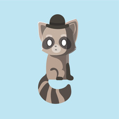 Cute Raccoon on pastel background.