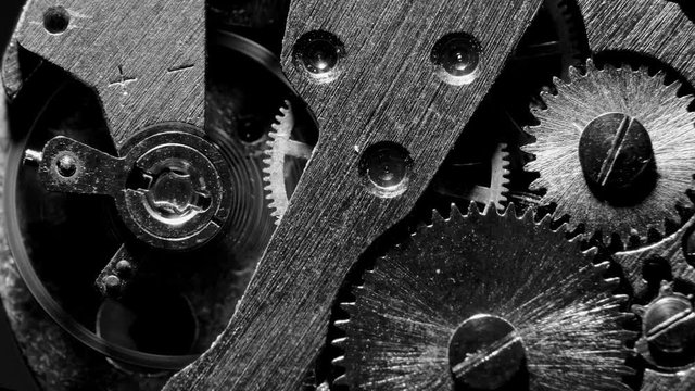 Watch mechanism macro loop.Old vintage clock mechanism working
