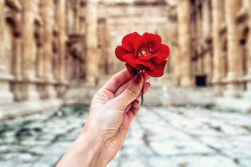 Historic ancient Roman Bacchus temple in Baalbek, Lebanon