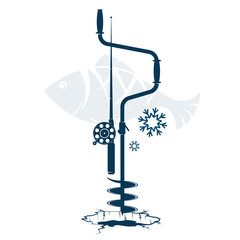Winter fishing rod and bore silhouette