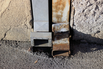 Downspouts waterspouts two rainwater drainage pipe building