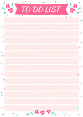 List TO DO with watercolor sparkles and flowers. Layout sheet with place for notes and thinks. Vector template page for print, office, school.