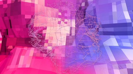 3d low poly abstract geometric background with modern gradient colors. 3d surface blue red violet gradient colors with grid. 6