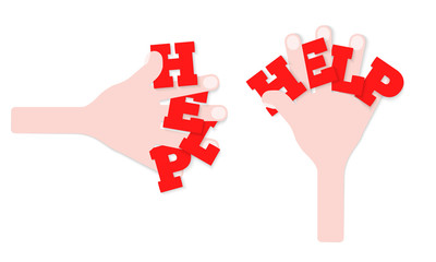 Two hands with inscription: help. Vector concept illustration for printed materials, website, promotional materials.