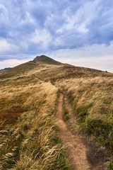 Beautiful panoramic view of the Bieszczady mountains in the early autumn, Bieszczady National Park (Polish: Bieszczadzki Park Narodowy), Poland.