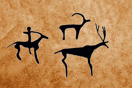 image of hunting on the cave wall.  ancient history, archaeology.