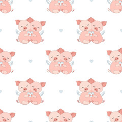  Piggy Seamless Vector Pattern.Vector background. Set Vector Illustration