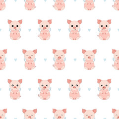  Piggy Seamless Vector Pattern.Vector background. Set Vector Illustration