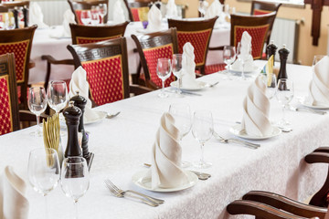 Cutlery on the tables in the restaurant