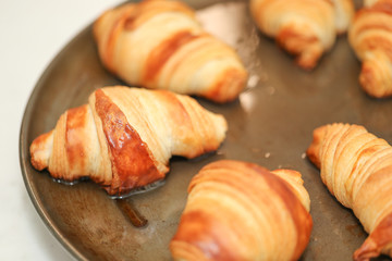 freshly baked croissants on table, top view - Image