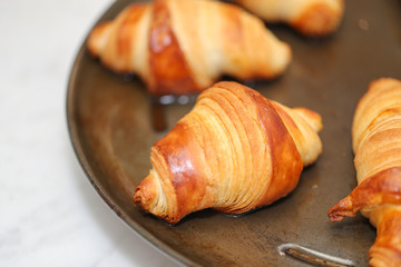 freshly baked croissants on table, top view - Image