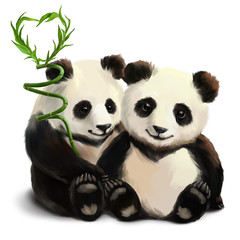 Two pandas and a bamboo branch © Kajenna