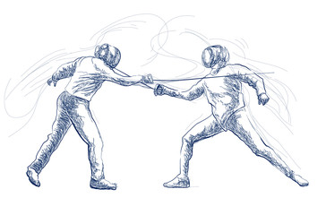 Fototapeta na wymiar Fencing - An hand drawn illustration. Freehand sketching.