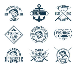 Obraz premium Set of isolated icons with fish for fisherman club