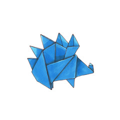 Watercolor geometric illustration of hedgehog origami. Isolated on white background.