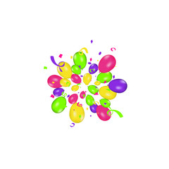 Color composition of vector realistic balloons and Colorful confetti burstisolated on white background. Balloons isolated. For Birthday greeting cards or other designs