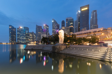 Fototapeta na wymiar Singapore skyline at the Marina during twilight.Aerial view of Singapore business district for background