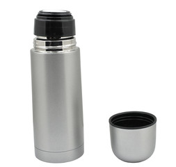 metal thermos on white