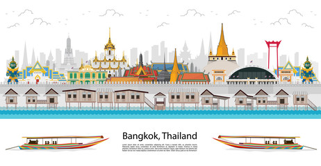 Travel to Thailand landmark and travel palace. flat style