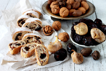 Sweet pastry filled with jam and dried fruits