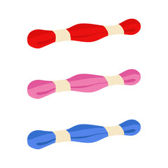 Threads for sewing. Red, pink and blue colors threads. Vector illustration. EPS 10.