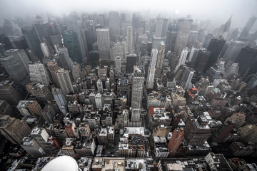View of New York City on Foggy Day from Empire State Building