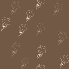 Seamless pattern with ice creams and hearts . Vector