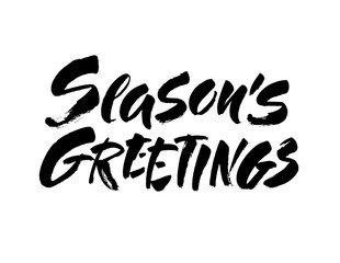 Seasons greetings calligraphy lettering text on white background with vintage paper texture. Retro greeting card for Christmas and New Year holidays. Vector © farba2014