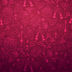 Valentines Day banner with doodle background. 14 February. Vector Illustration