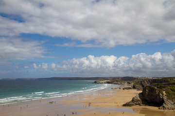Sea sand and beach in a blue background and clouds in Fistral Beach Newquay England UK