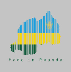 Barcode set the shape to Rwanda map outline and the color of Rwanda flag on grey background.