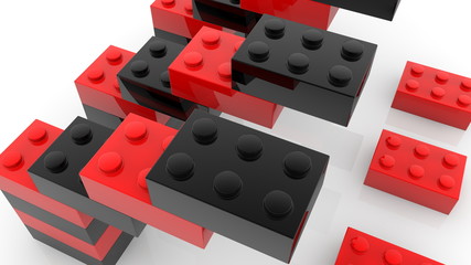 Construction of toy bricks in black and red
