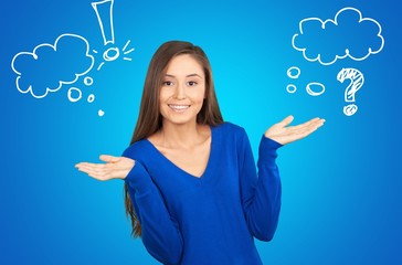 Woman attractive balance balloon beauty blank blue background