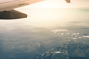 Fototapeta premium Views of the bay hondarribiko from the airplane window in Spain