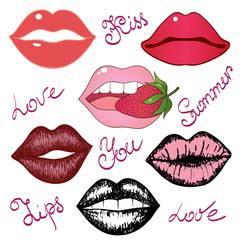 Vector set of  lips with different shapes and colors