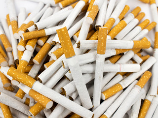 A bunch of scattered cigarettes. The concept of smoking and a healthy lifestyle.