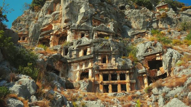Rock-cut tombs of ancient town of Myra in Antalya Province, Turkey