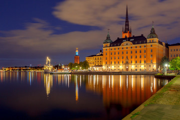 Fototapeta premium Stockholm. City embankment at sunset.