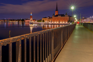 Fototapeta premium Stockholm. City embankment at sunset.