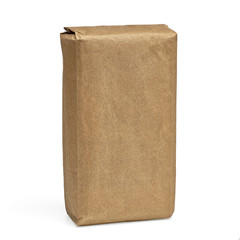 Blank brown craft paper bag isolated on white background including clipping path